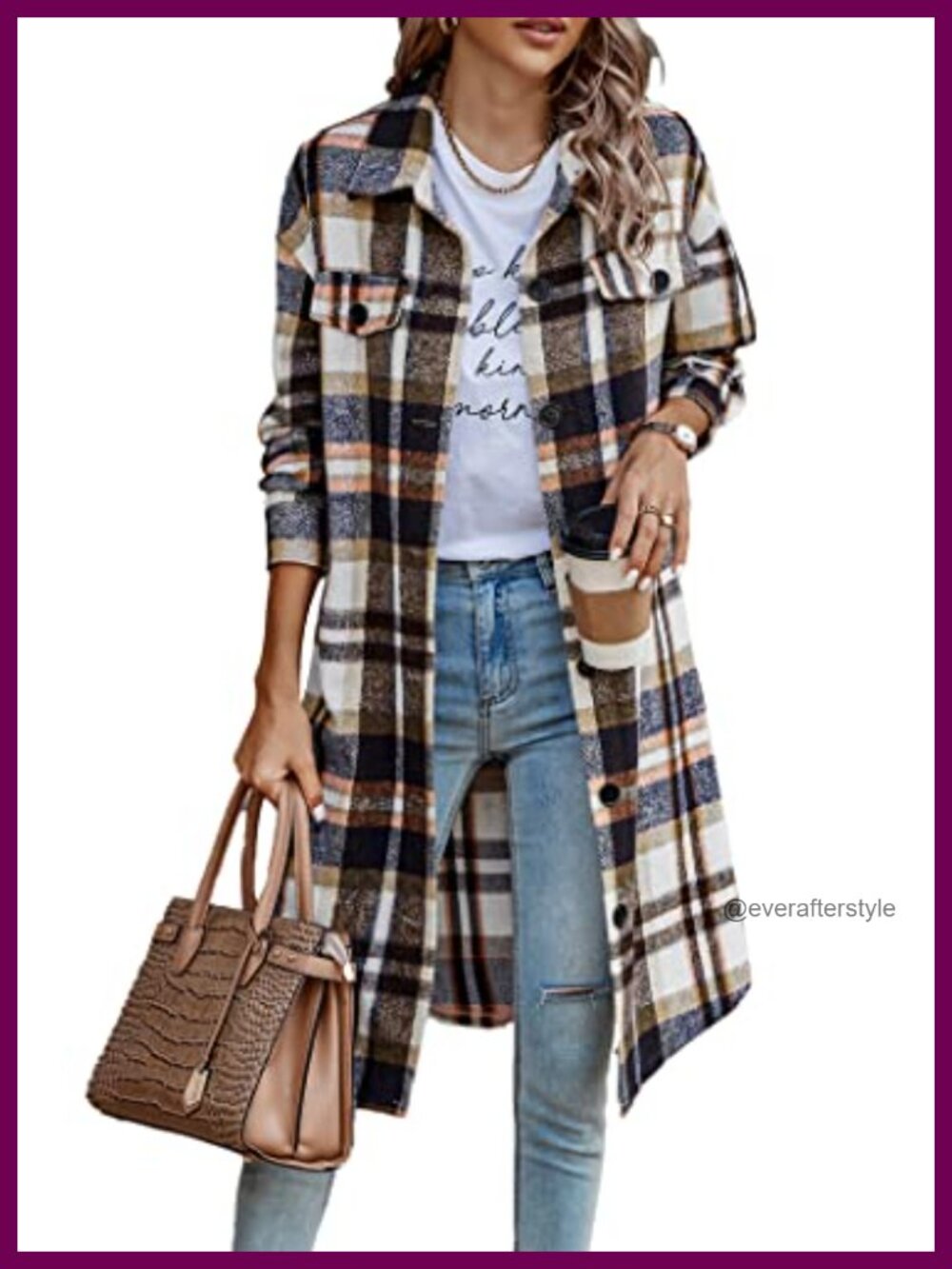 Womens Plaid Shacket Wool Blend Button Down Flannel Shirt Jacket